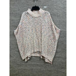 Akemi + Kin Sweater Womens One Size Multicolor Open Knit Turtleneck Poncho